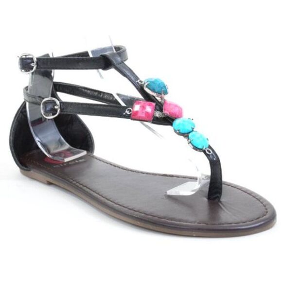 Gemstone Thong Flat Flip-flop Sandal Black - Picture 1 of 3